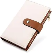 [yiijay] Womens Wallet RFID Blocking Vegan Leather Trifold Clutch Credit Card Holder Ladies Travel Wallet Purse with Pen Holder, 1Beige&Brown, Rfid Wallet