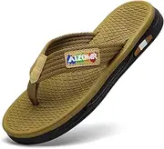 [Harxxitd] Flip Flops for Men Comfortable Open Toe Summer Beach Thong Sandals Indoor and Outdoor Cushion Slip on Water Resistant Slippers, Light Tan-2, 12