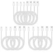 10 Pack 2m Long Data Transfer Charger Charging USB Type C Phone Tablet Cable Cord Bulk White TPE Plastic