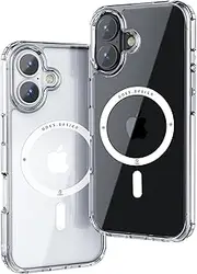 ONES iPhone 16 Plus Magnetic Hard Case for MagSafe, [Stable Charging] [Lens Screen Protect][Military Shockproof Airbags] [Scratch Prevention Anti-Slip] Rugged Slim Hybird Cover, Clear