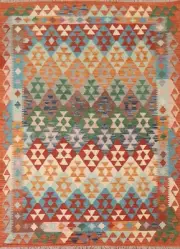 Southwestern Reversible Kilim Area Rug 5x6 Flat-woven Wool Carpet