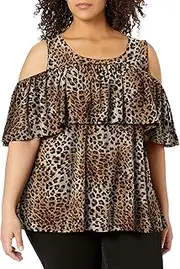 [Star Vixen] Women's Plus-Size Off/Cold Shoulder Dramatic Ruffle Peasant Top