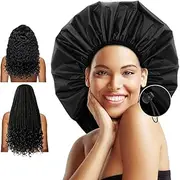 Auban Extra Large Shower Cap, Waterproof Reusable Hair Cap, XL Satin Lined Shower Bonnet for Women Men Thick Long Hair, Braids, Dreadlocks(Adjustable)