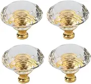 Furniture Knobs 4 Pcs Single Golden Hole Wardrobe Door Drawer Diamond Crystal Handle 40Mm