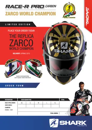 伊摩多※M號金白法國碳纖版SHARK RACE-R PRO CARBON ZARCO 全罩安全帽HE8665