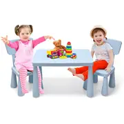 Costway Table & Chairs Set Study Drawing Desk Activity Play Toy ern Furniture Gift Blue
