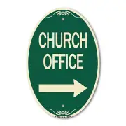 Designer Sign Church Office (With Right Arrow) 12" x 18" Metal Sign