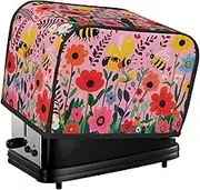 Bee Flowers Print 2 Slice Toaster Cover Fingerprint Bread Maker Protectors,Kitchen Small Appliance Dust Cover