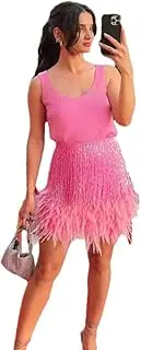 [RanRui] women's 2025 crop top and skirt set sleeveless vest Dinner temperament set two-piece sexy skirt fringed feather skirt