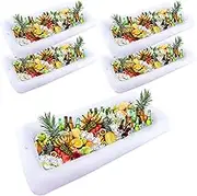 Feradny 5 Pack Inflatable Ice Serving Bar Salad Buffet Floating Tray Beverage with Drain Plug Ice Tray Food Drink Containers Inflatable Cooler for BBQ Picnic Pool Party