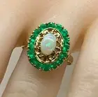 2CT Oval Cut Lab Created Fire Opal Emerald Beautiful Ring 14K Yellow Gold Plated