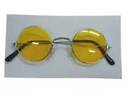Adult John Lennon HIppie Retro Costume Glasses Round Frame Yellow Lense