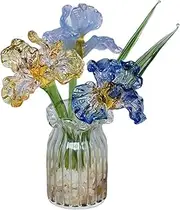 Qianly Glass Flower Bouquet with Vase Iris Flowers Collectible Figurines for Girlfriend, Style A