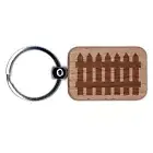 Picket Fence Engraved Wood Rectangle Keychain Tag Charm