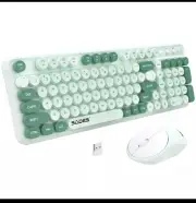 Green Wireless Keyboard and Mouse,Cute Retro Typewriter Computer Keyboard and...