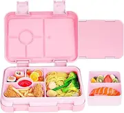 Bento Box, Double Buckle Leakproof Bento Lunch Box, Lunch Containers for Adult Kids with 5 Compartments, Snack Containers for On The Go Meal, Food Tray BPA Free (Pink)
