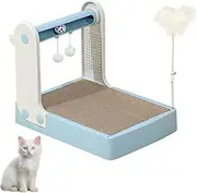 5 in 1 Cat Scratching Board, Kitten Scratch Ball Toy with Track Bell Ball, Plush Ball, Grooming Board and Feather Toy, Cat Scratch Pad for Indoor, 42.8 * 30.3 * 34.2 cm, Blue