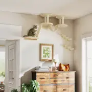 3PCs Cat Wall Shelves w/ Scratching Post, Perches, Ladder, Steps