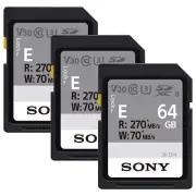 3x Sony 64GB SF-E Series UHS-II Class 10 V30 U3 270 MB/s SDXC Memory Card