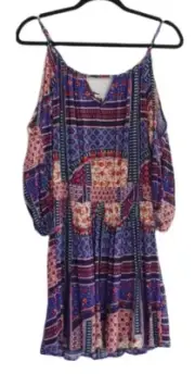 American Eagle Outfitters Blue Red Boho Smocked Waist Patchwork Dress Size S NWT