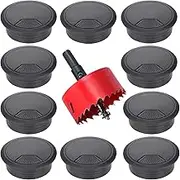 10PCS Desktop Coil with Hole Saw, Desktop Cable Ferrule Desktop Cable Hole Cover, Ideal Solution for Office and Home Desktop Cables (Black 60mm)