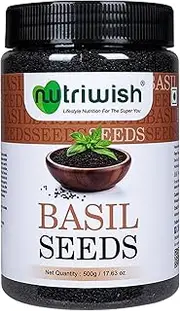 Nutriwish Natural Basil Seeds | Pure & Fresh Basil Seeds | Safe & Beneficial Tulsi Seeds | Holy Basil Seeds for Eating (Holy Tulsi Seeds) | No Additives | Good for Healthy Snacks | 500 gm