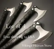 Lot of 4 Handmade Ragnar Axe Carbon Steel Battle Ready Axe With Sheath