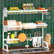 Adjustable Dish Drying Rack Over Sink 33-45 3 Tier 2 Cutlery Holders Large Drainer, White