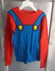 Super Mario T-Shirt Youth Kid Sz 8 - Long Sleeve w Tags Red Blue - NEW Tags