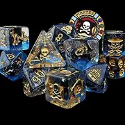 KING OF CRITS | Pirates Plunder 11 Dice Set with Poker Chip | Swashbuckler Polyhedral Dice Set | Dungeons and Dragons DND MTG Tabletop Board Games, Blue