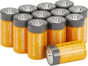 12-Pack C Cell Alkaline Batteries, 1.5 Volt