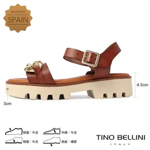 Tino Bellini 西班牙進口金屬鍊環牛皮釦帶厚底涼鞋-咖啡