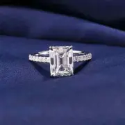 2.00Ct Emerald D/VVS1 Moissanite Solitaire Engagement Ring 14k White Gold Plated