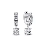 Pandora 293547C01 Pavé Dangle Hoop Earrings - Sterling Silver