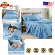 King Size Cooling Sheets - Hotel Quality Soft Bamboo 6 Piece Set, Lake Blue