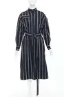 CELINE Phoebe Philo 2018 Runway black vertical stripe belted dress FR34 XS