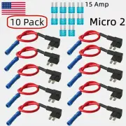 10 Pack Micro 2 Add-A-Circuit Fuse Tap Holder Blade Style ATR APT 15A M2 Fuses