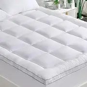 GRT Mattress Topper 160 x 190 cm, Mattress Protector Fitted Sheet Mattress Topper with Bamboo Fibre Top and 3D Snowflake Filling, Suitable for Box Spring Beds up to 40 cm Height