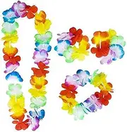 [Geardeangloow] 4 Pcs/Set Hawaiian Leis Set Flower Garland Necklace Headband Wristband Hula Party Lady Men Dance Garland