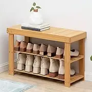 Bamboo Shoe Rack for Entryway, 3-Tier Shoe Rack Bench for Front Indoor Entrance, Free Standing Shoe Racks Shoe Cabinet Bench, Small Shoe Organizer with Storage (Color : /Natural, Size : 26inch)