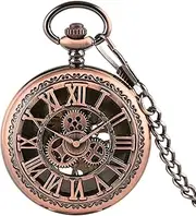 [HONZO] Pocket Watch for Men, Black Roman Numerals Dial Gear Wheel Mechanical Pocket Watch Openwork Case Pocket Watches Hand-Wind Mechanical Unisex Clock Gift