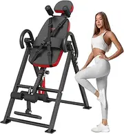 VEVOR Inversion Table, 136 kg Capacity Heavy Duty Inversion Table, Decompression Back Stretcher Machine, Strength Training Equipment with Headrest, Ankle Lock, Adjustable Protective Belt, Red/Black