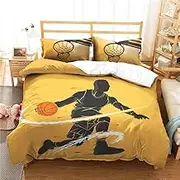 Basketball Duvet Cover Set for Single Double King Size Bed, Morbuy 3D Sport Printed Microfiber Bedding Sets Duvet Set Quilt Case with Pillowcase (210x210cm,Yellow Dribble)