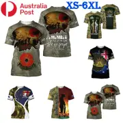 Mens Australian Army Flag Short Sleeve Tee Tops Lest We Forget ANZAC Day T-Shirt