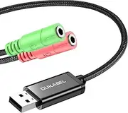 USB Audio Adapter, DuKabel USB to 3.5mm Jack TRS AUX Adapter for Built-in Chip USB Sound Card for Headset with Separate Plug TRS 3 Pole Microphones [Metal Housing & Durable Braided / 9.8inch]