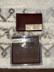 Vintage NIB Amity Tri-Fold Wallet Glazed Cowhide Black Waln Cowhide