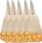 5-pack reusable cotton net grocery bags - organic - long handle - produce bags