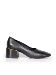 Black Leather Square Toe Pumps