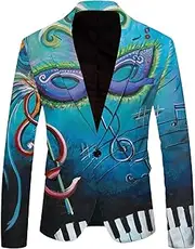 [Generic] Mens Fashion Leisure Carnival Printed Pocket Suit Men Body Suit for The Cold, Dark Blue, Large