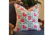 Kolka Pomegranate Soft Cotton Voile Decorative Hand Block-Printed Cushion - Ruby